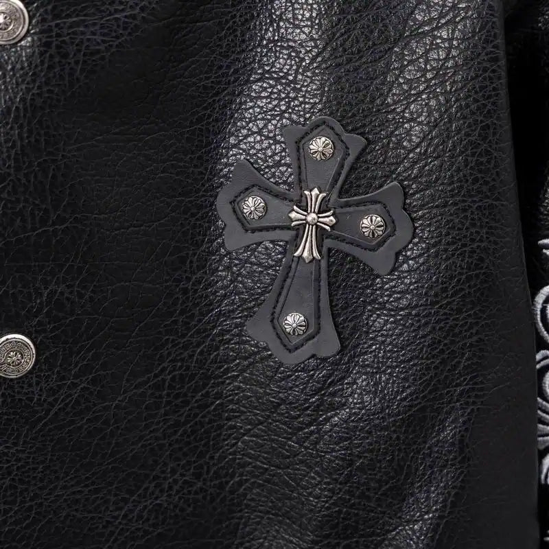 Chrome Hearts Embroidered Sleeve Varsity Baseball Jacket Black – CHC003