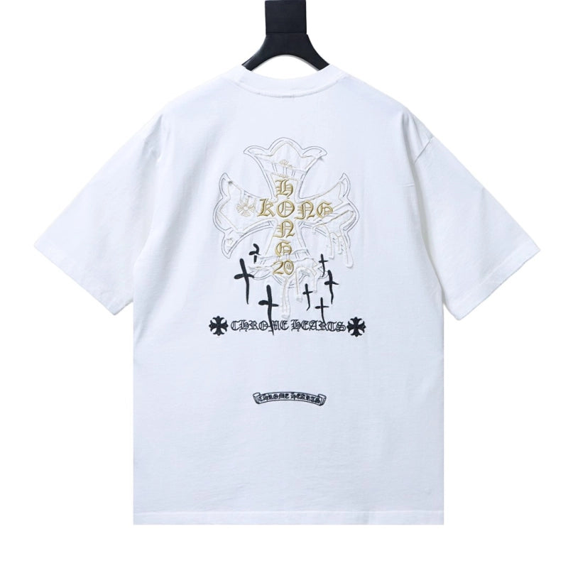 Chrome Hearts Heavy-Embroidered Sanskrit Cross T-Shirt White – CHS108