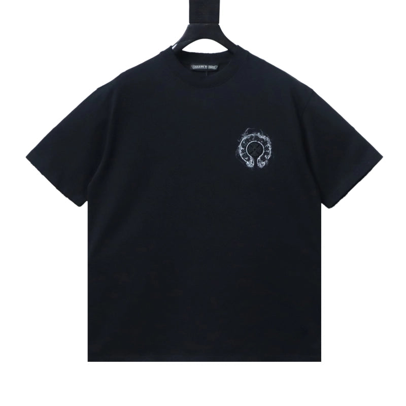 Chrome Hearts Horseshoe Embroidery Smoke-Effect Ink Splatter Washed & Distressed T-Shirt Black – CHS101