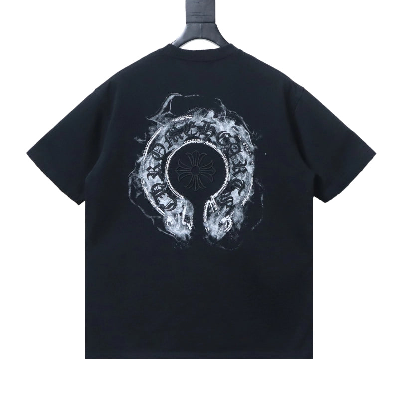 Chrome Hearts Horseshoe Embroidery Smoke-Effect Ink Splatter Washed & Distressed T-Shirt Black – CHS101