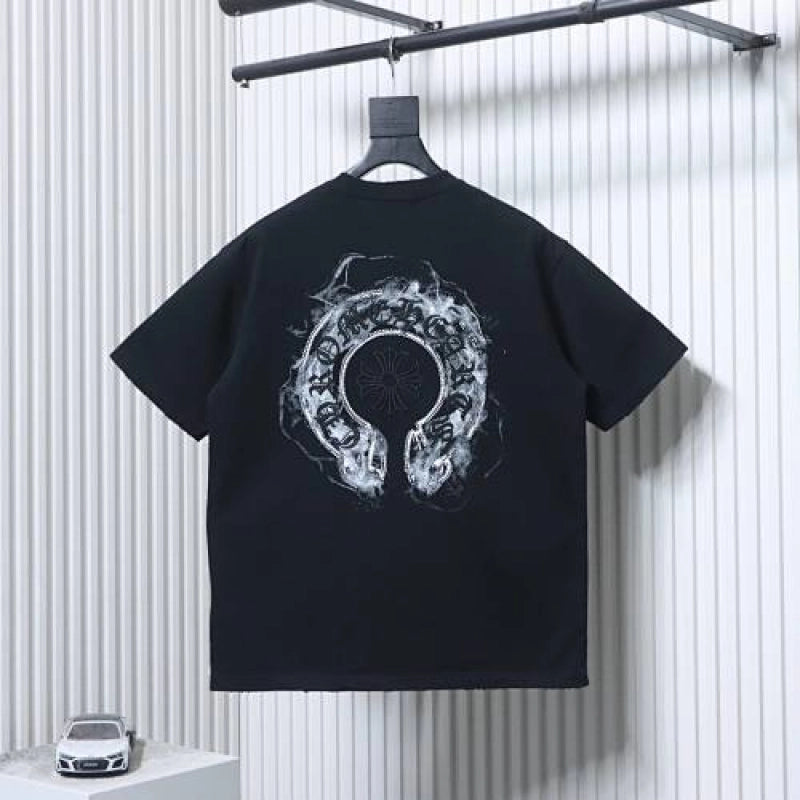 Chrome Hearts Horseshoe Embroidery Smoke-Effect Ink Splatter Washed & Distressed T-Shirt Black – CHS101