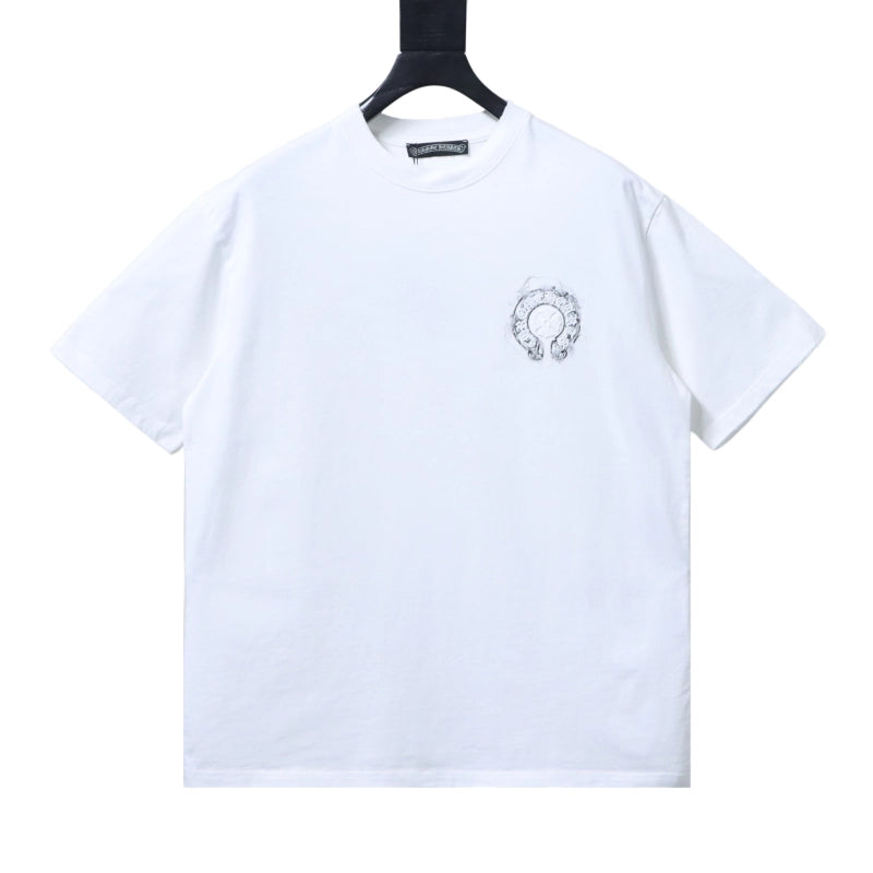 Chrome Hearts Horseshoe Embroidery Smoke-Effect Ink Splatter Washed & Distressed T-Shirt White – CHS102