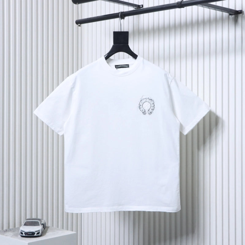 Chrome Hearts Horseshoe Embroidery Smoke-Effect Ink Splatter Washed & Distressed T-Shirt White – CHS102