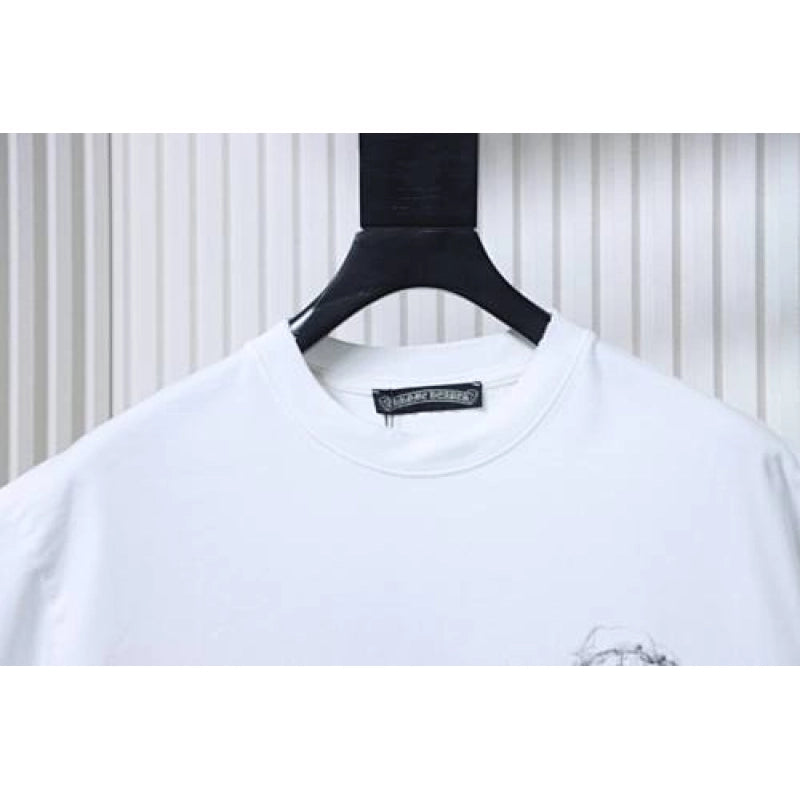 Chrome Hearts Horseshoe Embroidery Smoke-Effect Ink Splatter Washed & Distressed T-Shirt White – CHS102