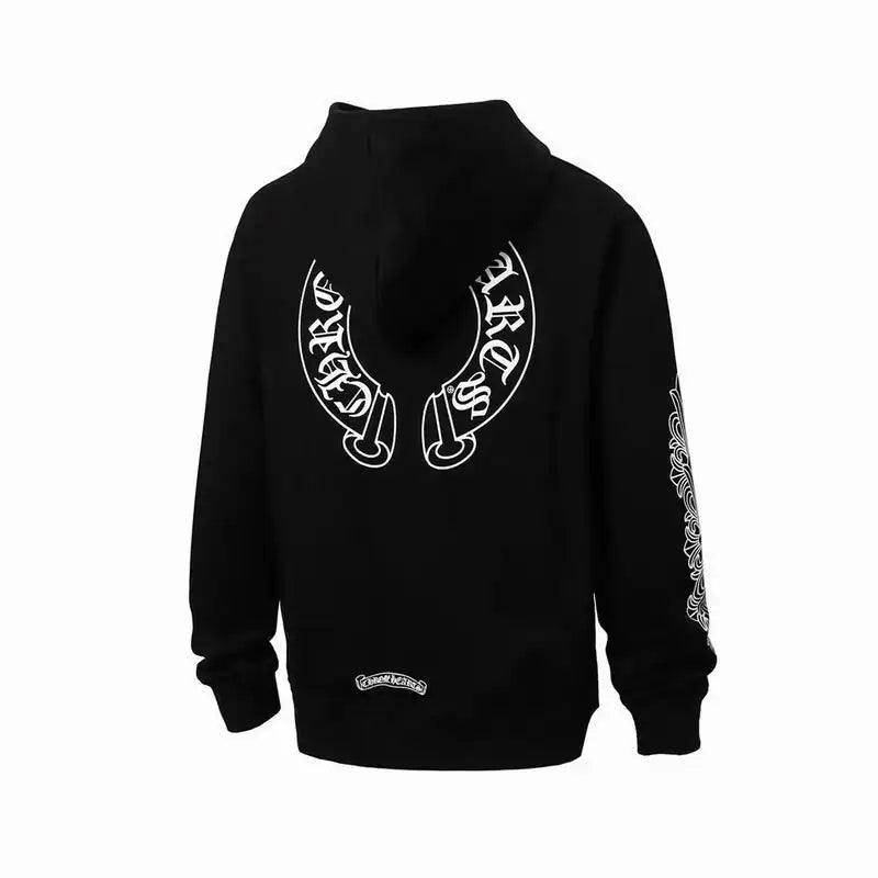 Chrome Hearts Horseshoe Floral Cross-Sleeve Zip Up Hoodie Black White – CHK003