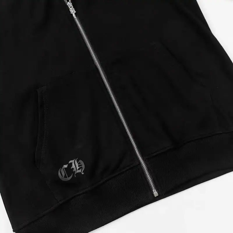 Chrome Hearts Horseshoe Floral Cross-Sleeve Zip Up Hoodie Black White – CHK003