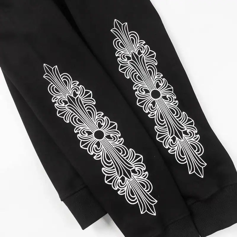 Chrome Hearts Horseshoe Floral Cross-Sleeve Zip Up Hoodie Black White – CHK003