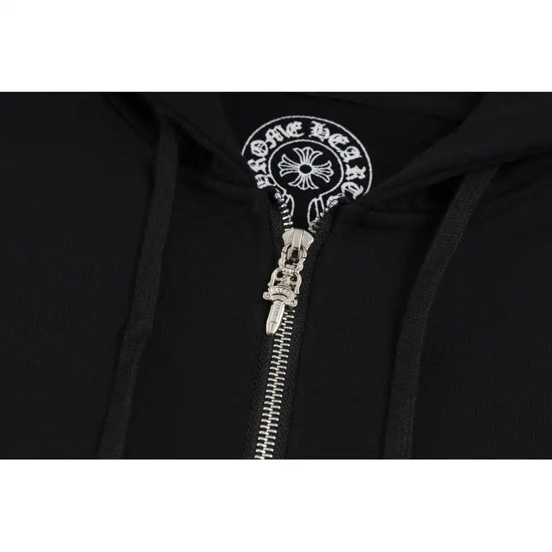 Chrome Hearts Horseshoe Floral Cross-Sleeve Zip Up Hoodie Black White – CHK003