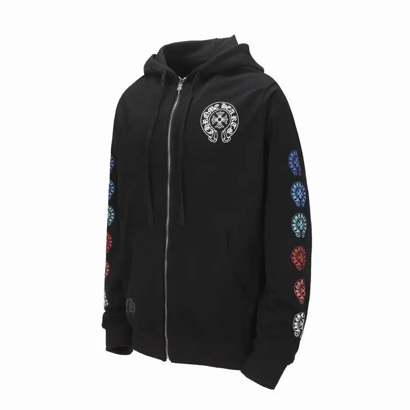 Chrome Hearts Horseshoe Logo Zip Up Hoodie Black – CHK032