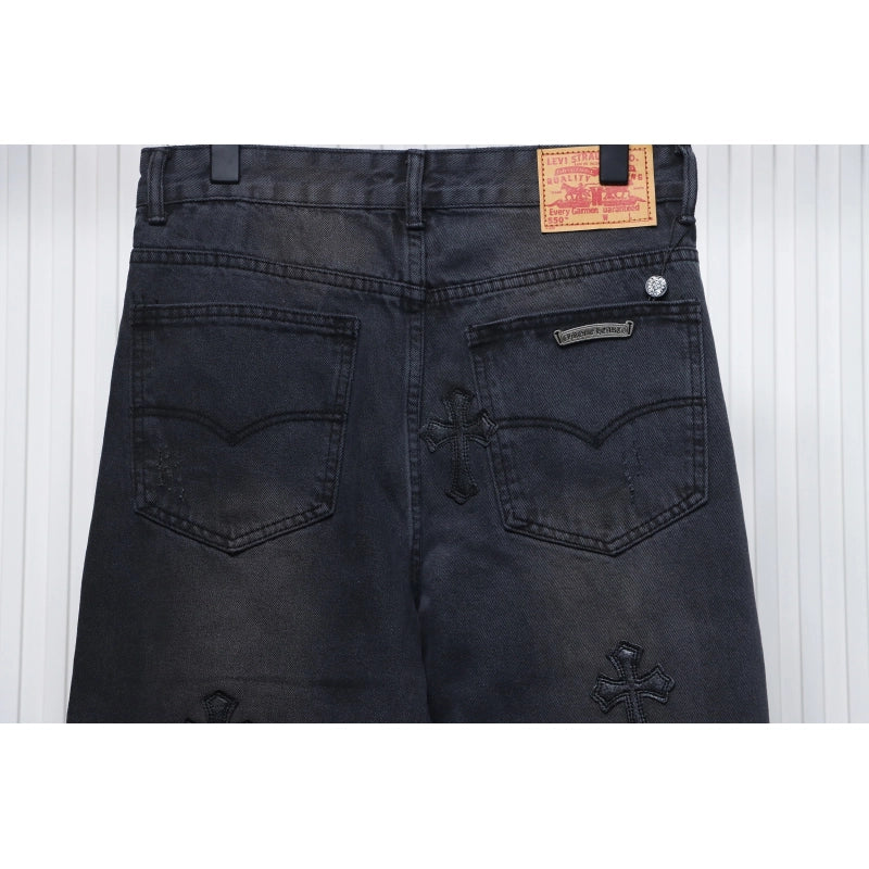 Chrome Hearts Leather Black Cross Jeans – CHJ019
