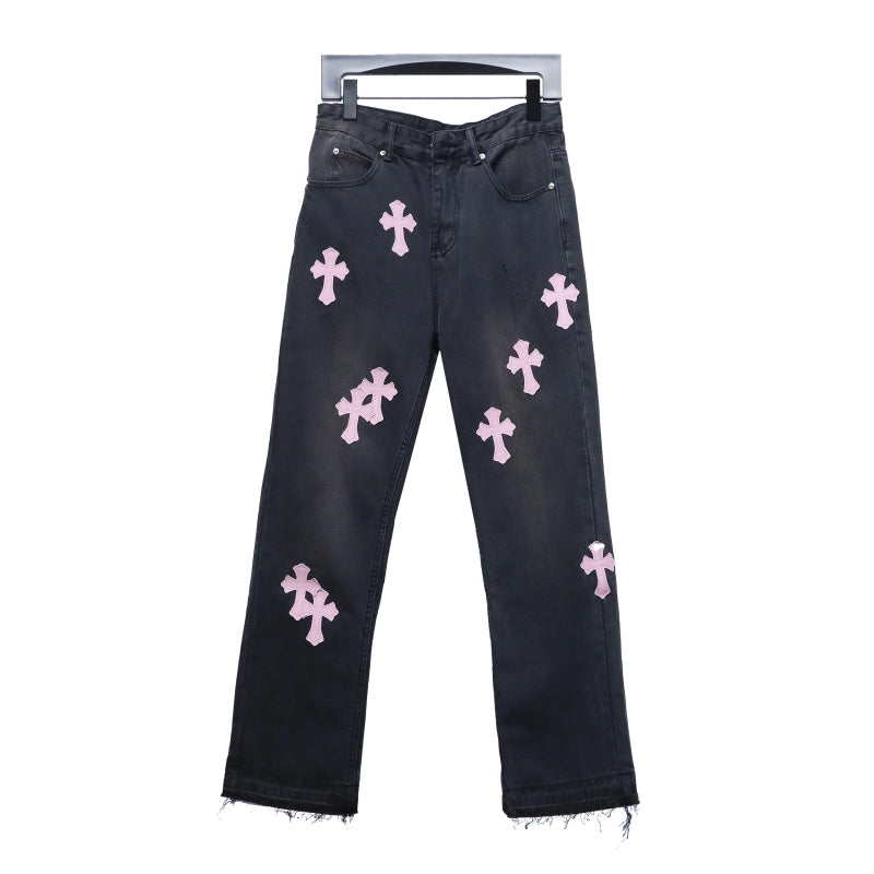 Chrome Hearts Leather Pink Cross Jeans – CHJ029