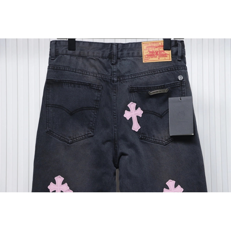 Chrome Hearts Leather Pink Cross Jeans – CHJ029