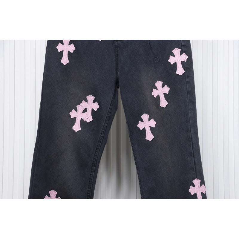Chrome Hearts Leather Pink Cross Jeans – CHJ029