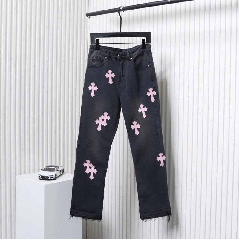 Chrome Hearts Leather Pink Cross Jeans – CHJ029