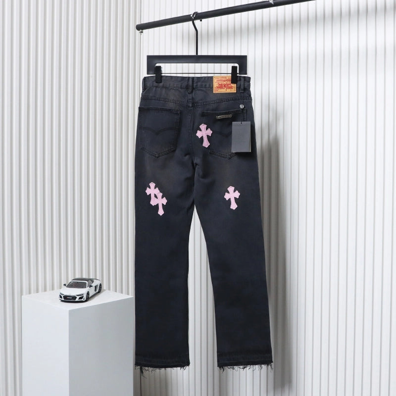 Chrome Hearts Leather Pink Cross Jeans – CHJ029