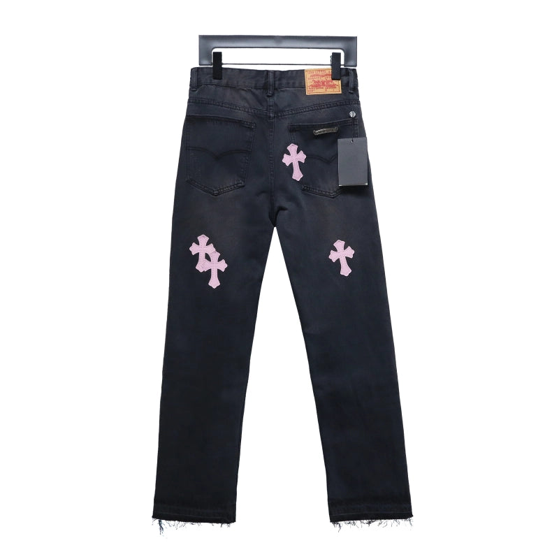 Chrome Hearts Leather Pink Cross Jeans – CHJ029