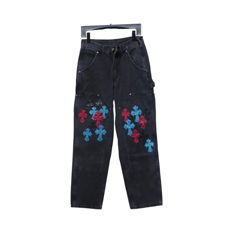 Chrome Hearts Multicolor Laser Cross Leather Jeans Dark Black – CHJ031