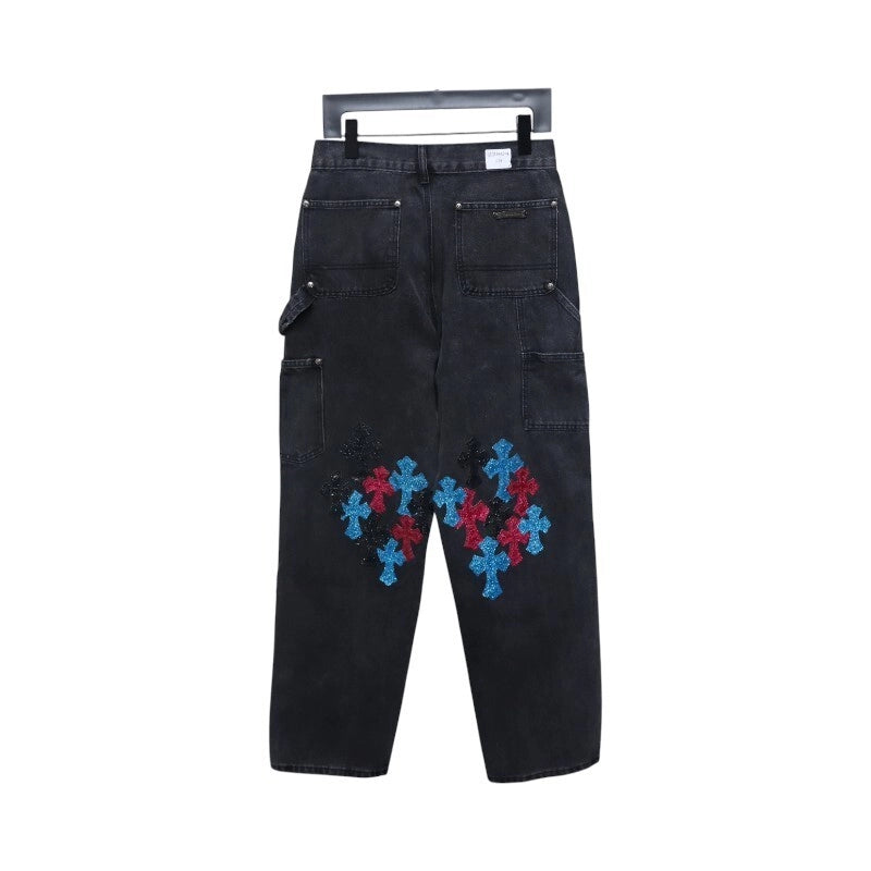 Chrome Hearts Multicolor Laser Cross Leather Jeans Dark Black – CHJ031