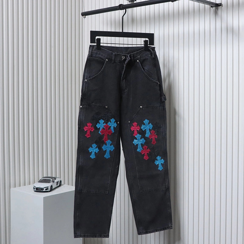 Chrome Hearts Multicolor Laser Cross Leather Jeans Dark Black – CHJ031