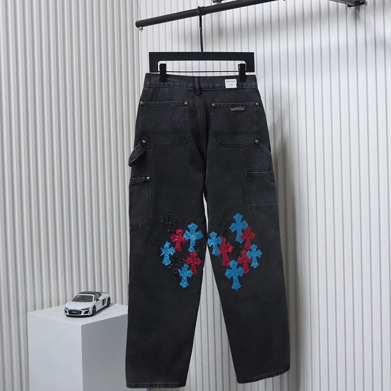Chrome Hearts Multicolor Laser Cross Leather Jeans Dark Black – CHJ031
