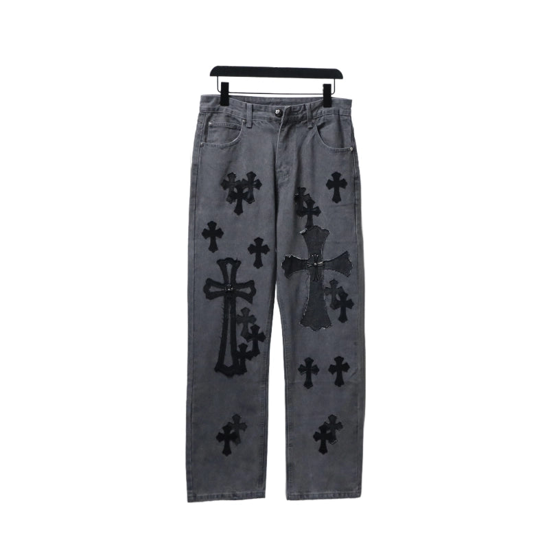 Chrome Hearts Ox King City Limited Edition Cross Metallic Leather Jeans Dark Gray – CHJ015