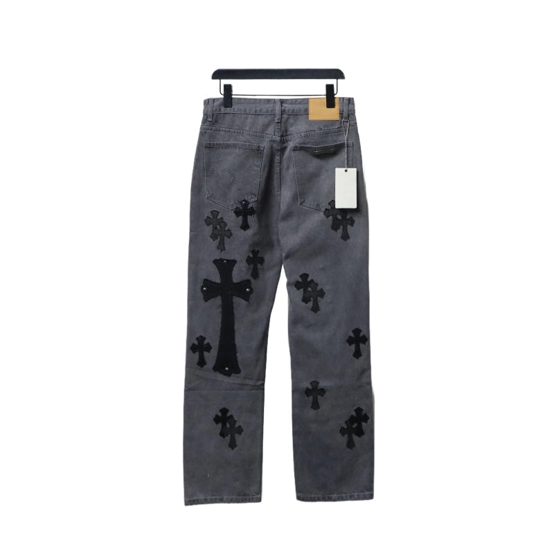 Chrome Hearts Ox King City Limited Edition Cross Metallic Leather Jeans Dark Gray – CHJ015