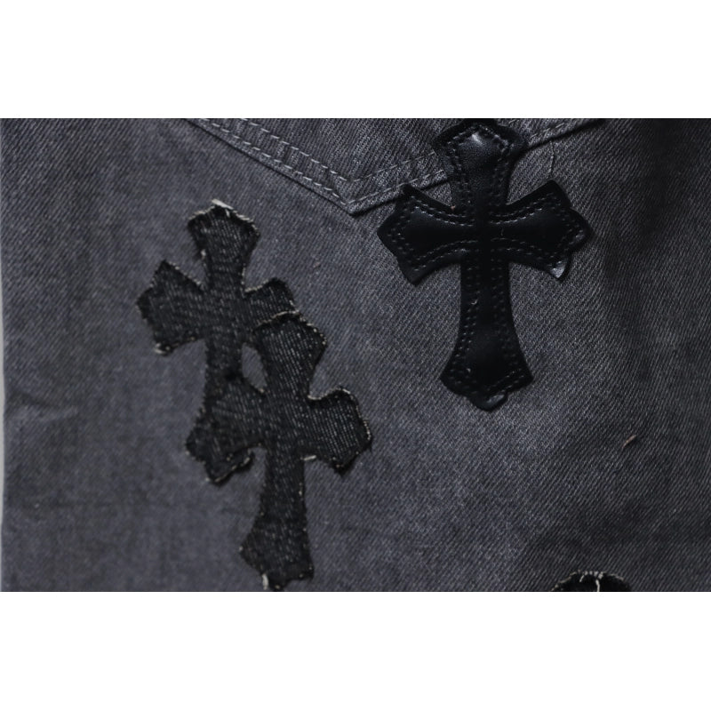 Chrome Hearts Ox King City Limited Edition Cross Metallic Leather Jeans Dark Gray – CHJ015