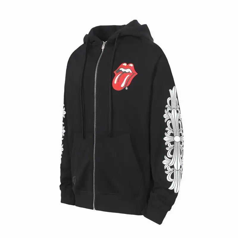 Chrome Hearts Red Tongue Zip Up Hoodie Black – CHK014