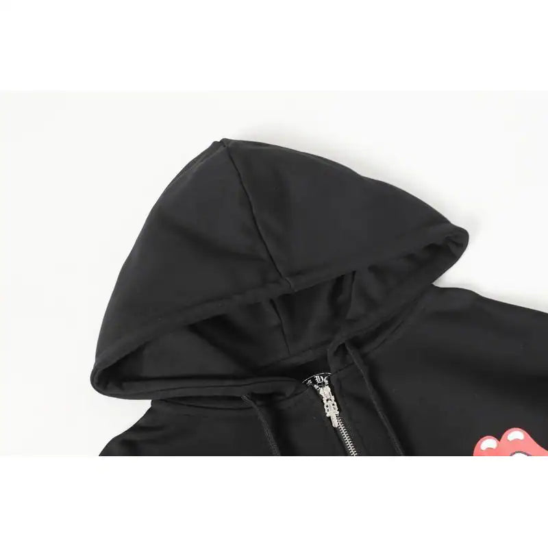 Chrome Hearts Red Tongue Zip Up Hoodie Black – CHK014