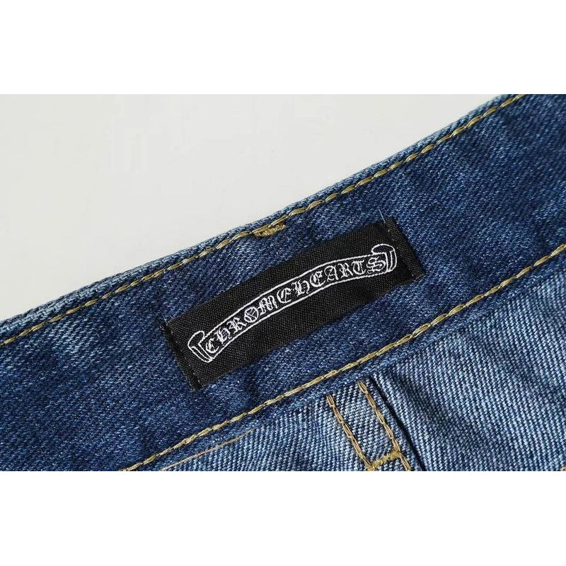 Chrome Hearts Red and White Cross-patterned Jeans with Sanskrit on the Back – CHJ017