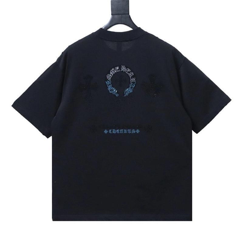 Chrome Hearts Sanskrit & Diamond-Embellished Cross T-Shirt Black – CHS107