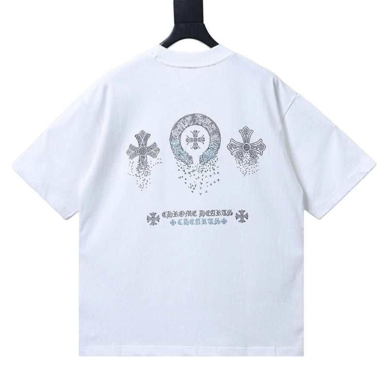 Chrome Hearts Sanskrit & Diamond-Embellished Cross T-Shirt White – CHS106