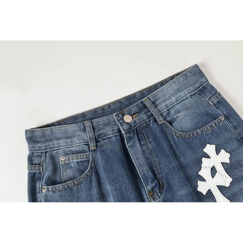 Chrome Hearts White Cross-patterned Jeans – CHJ011