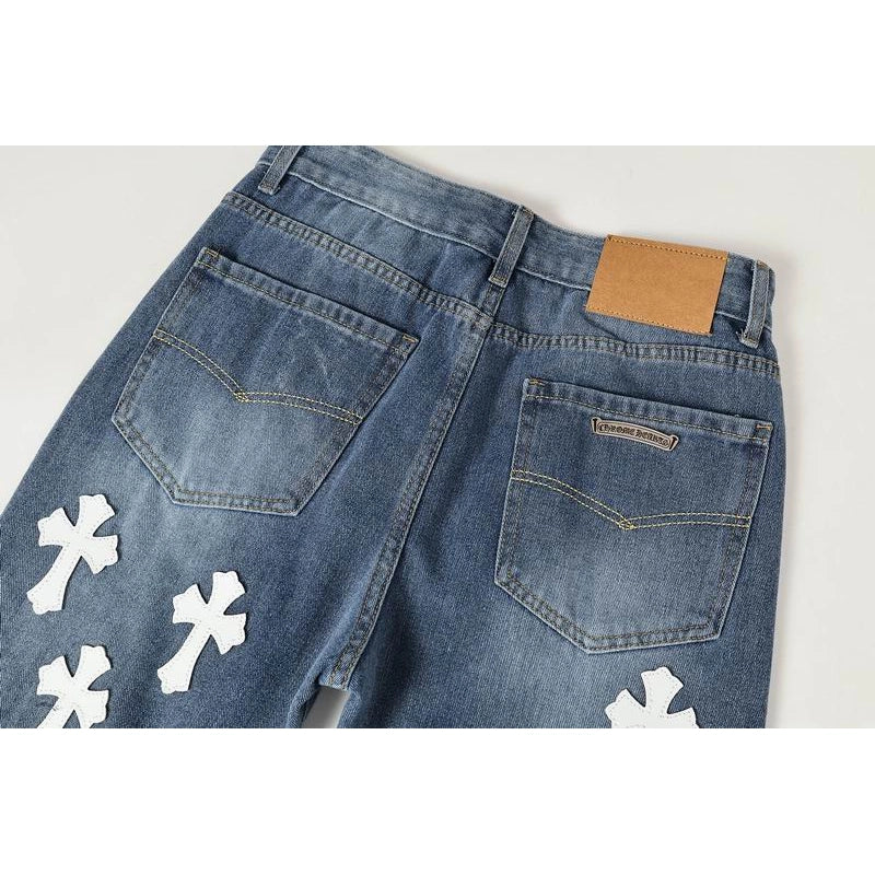 Chrome Hearts White Cross-patterned Jeans – CHJ011