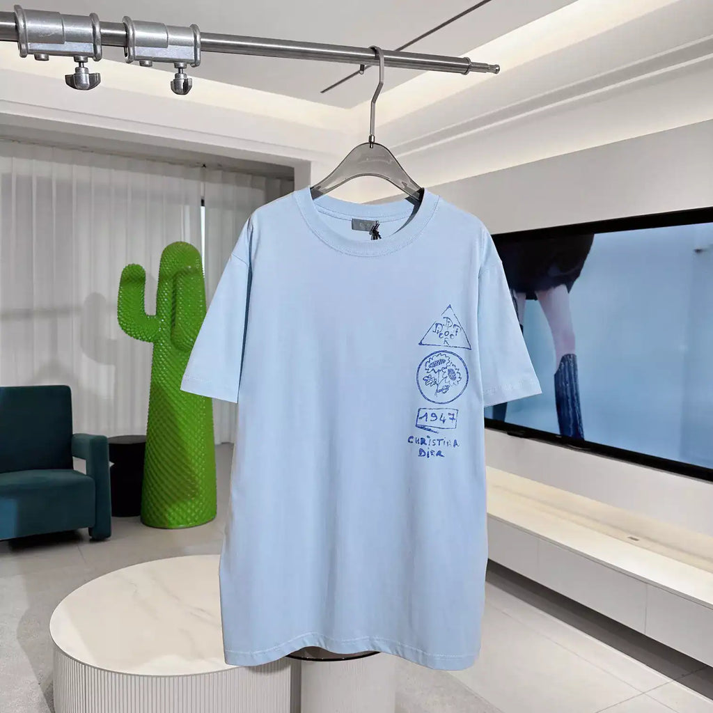 DI0R AND HYLTON NEL T-SHIRT, RELAXED FIT BLUE COTTON JERSEY – DOT055