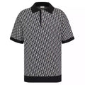 DI0R OBLIQUE POLO SHIRT BEIGE, BLUE AND BLACK COTTON JACQUARD – DOT058