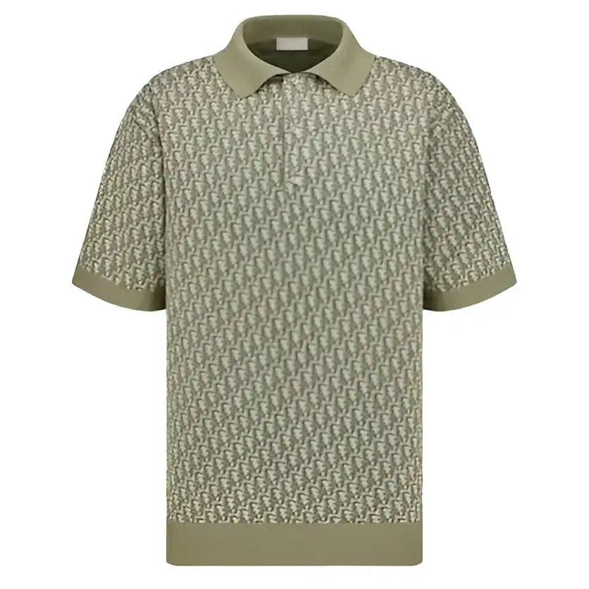 DI0R OBLIQUE POLO SHIRT KHAKI COTTON JACQUARD – DOT059