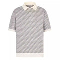 DI0R OBLIQUE POLO SHIRT WHITE, BLUE AND BROWN COTTON JACQUARD – DOT060