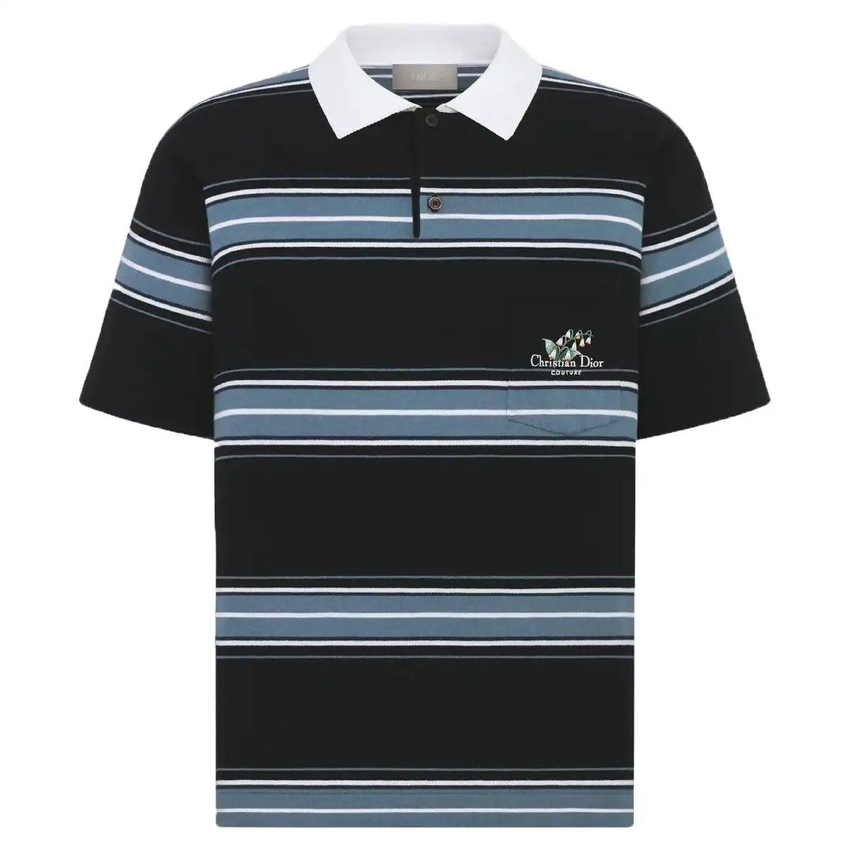 DIOR COUTURE LILY OF THE VALLEY POLO SHIRT BLUE COTTON AND CASHMERE JERSEY – DOT040
