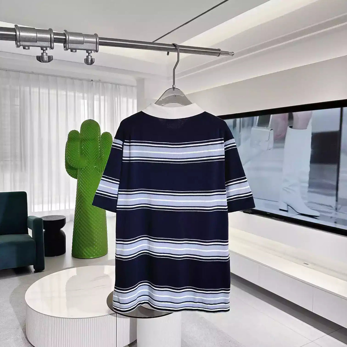 DIOR COUTURE LILY OF THE VALLEY POLO SHIRT BLUE COTTON AND CASHMERE JERSEY – DOT040