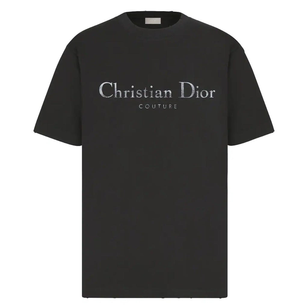 DIOR COUTURE T-SHIRT, RELAXED FIT BLACK DISTRESSED-EFFECT COTTON JERSEY – DOT034