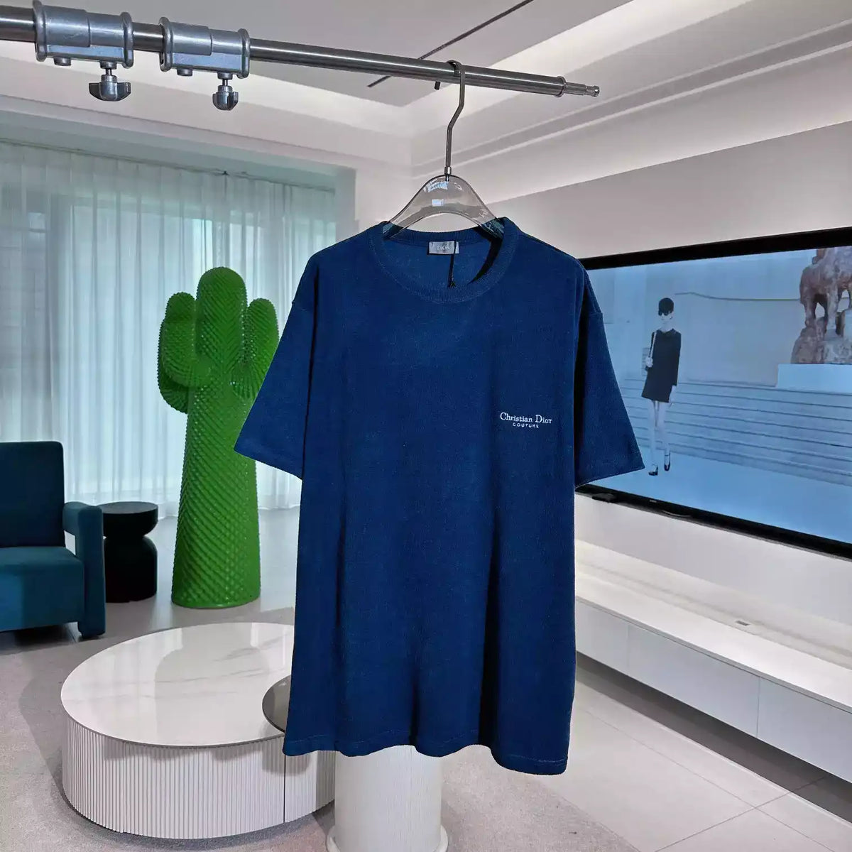 DIOR COUTURE T-SHIRT, RELAXED FIT BLUE TERRY COTTON – DOT039
