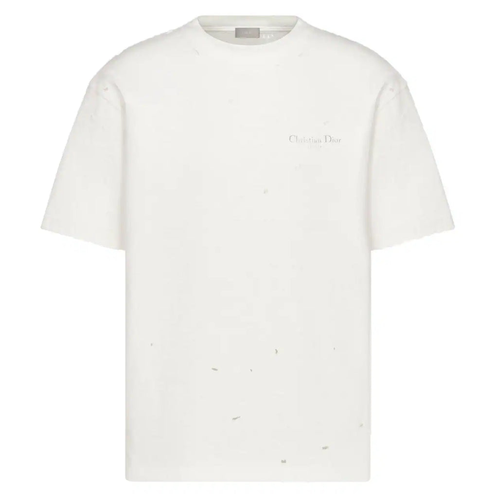 DIOR COUTURE T-SHIRT, RELAXED FIT WHITE DISTRESSED-EFFECT COTTON JERSEY – DOT045