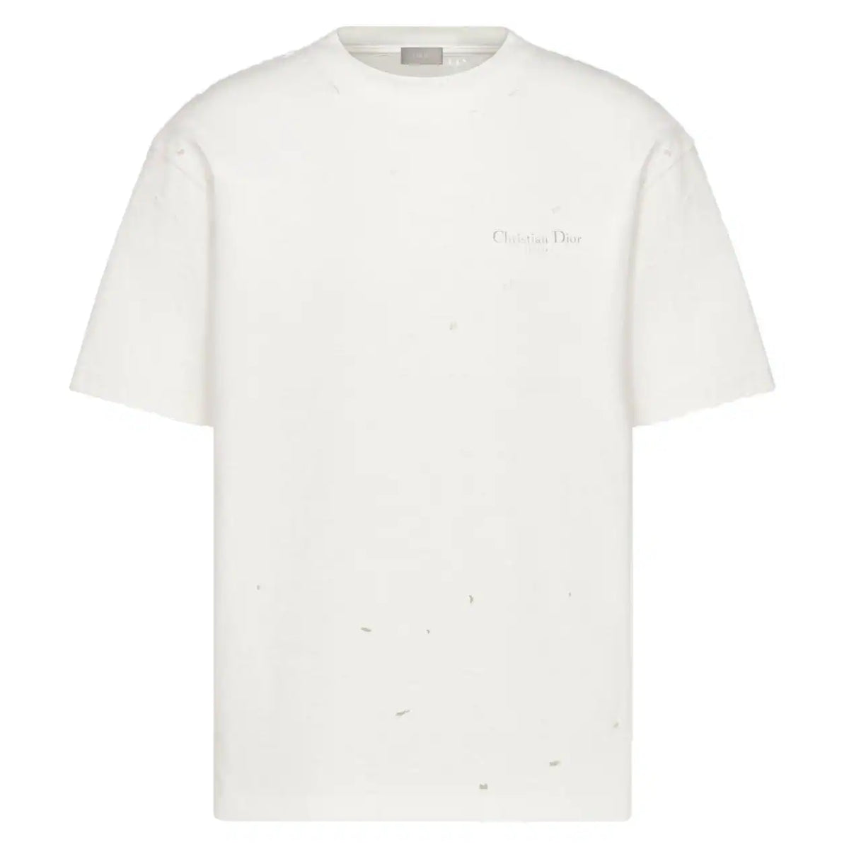 DIOR COUTURE T-SHIRT, RELAXED FIT WHITE DISTRESSED-EFFECT COTTON JERSEY – DOT045