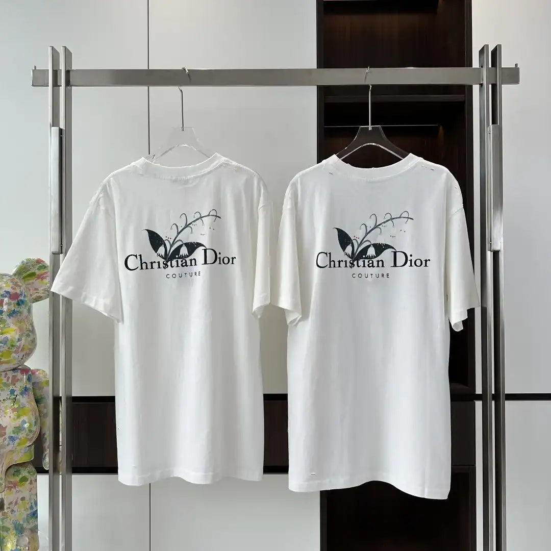 DIOR COUTURE T-SHIRT, RELAXED FIT WHITE DISTRESSED-EFFECT COTTON JERSEY – DOT045