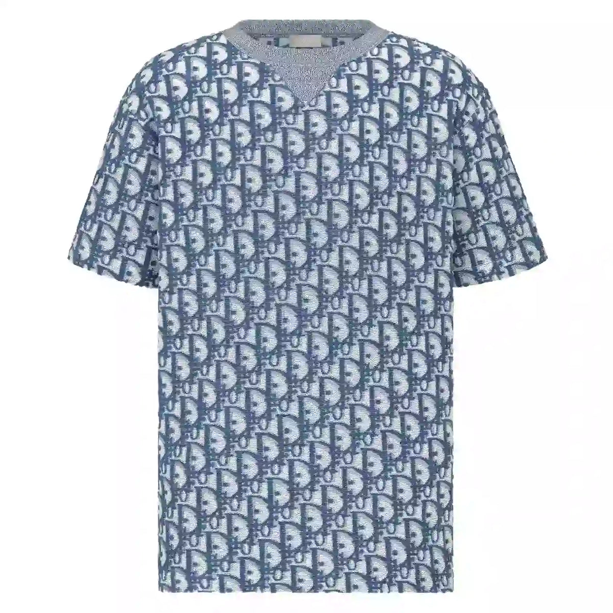 DIOR OBLIQUE T-SHIRT, RELAXED FIT BLUE AND WHITE TERRY COTTON JERSEYY – DOT046