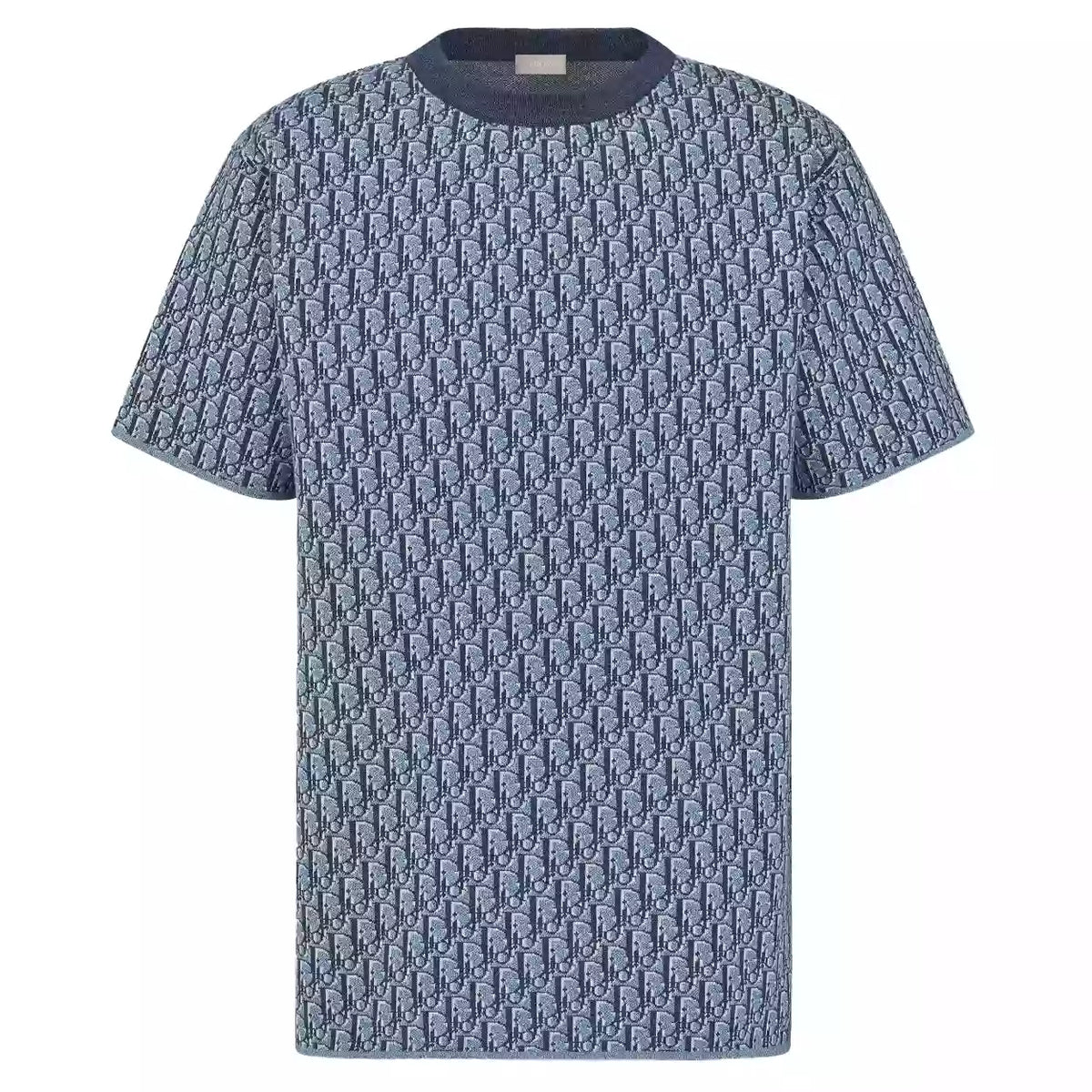 DIOR OBLIQUE T-SHIRT RELAXED FIT BLUE COTTON JACQUARD – DOT043