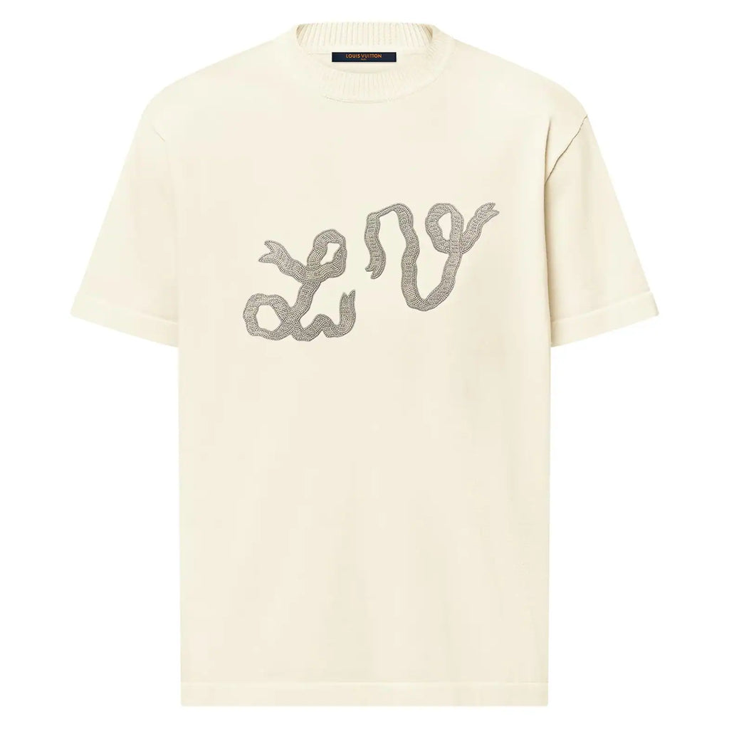 EMBELLISHED SHORT-SLEEVED COTTON CREWNECK IN WHITE – LVTS134