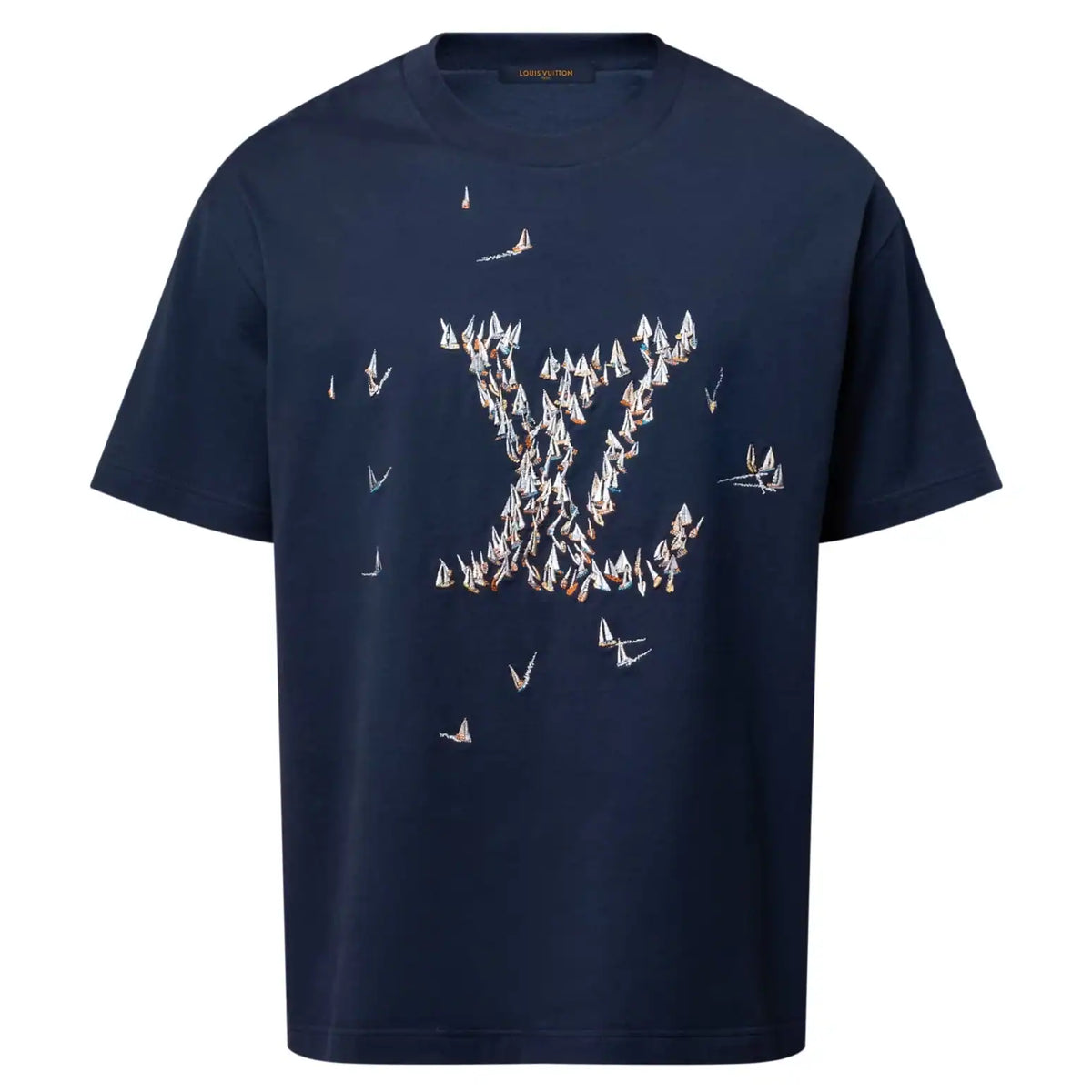 EMBROIDERED COTTON T-SHIRT IN NAVY BLUE  – LVTS094