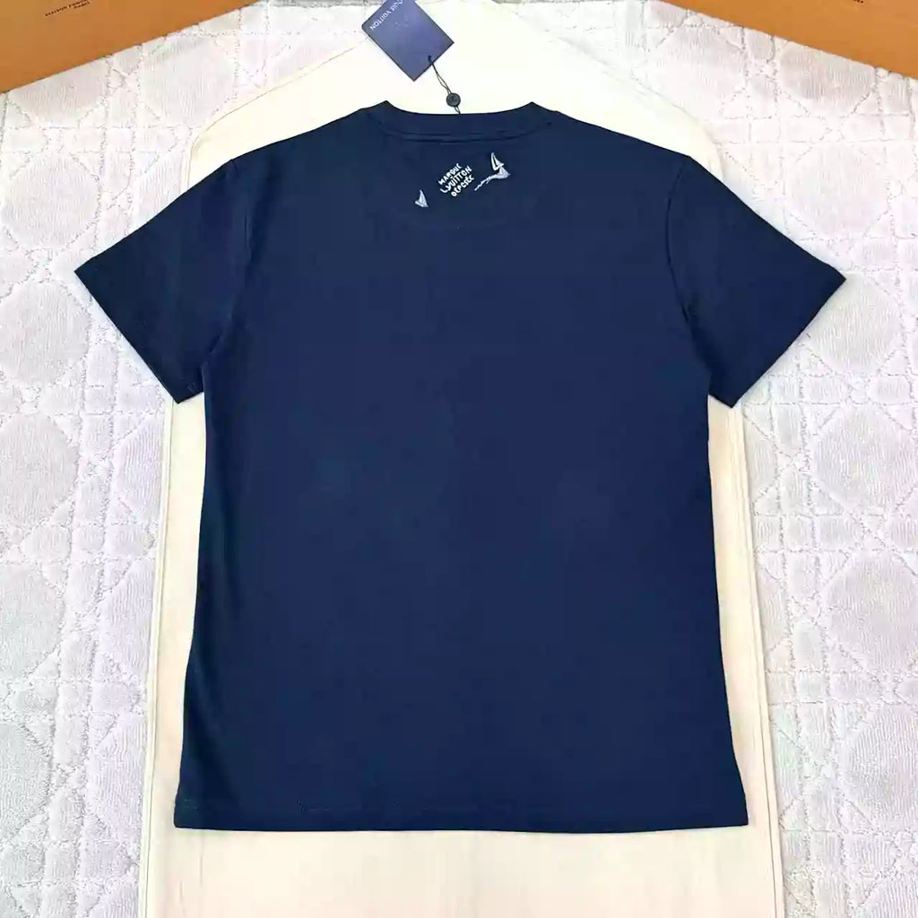EMBROIDERED COTTON T-SHIRT IN NAVY BLUE  – LVTS094